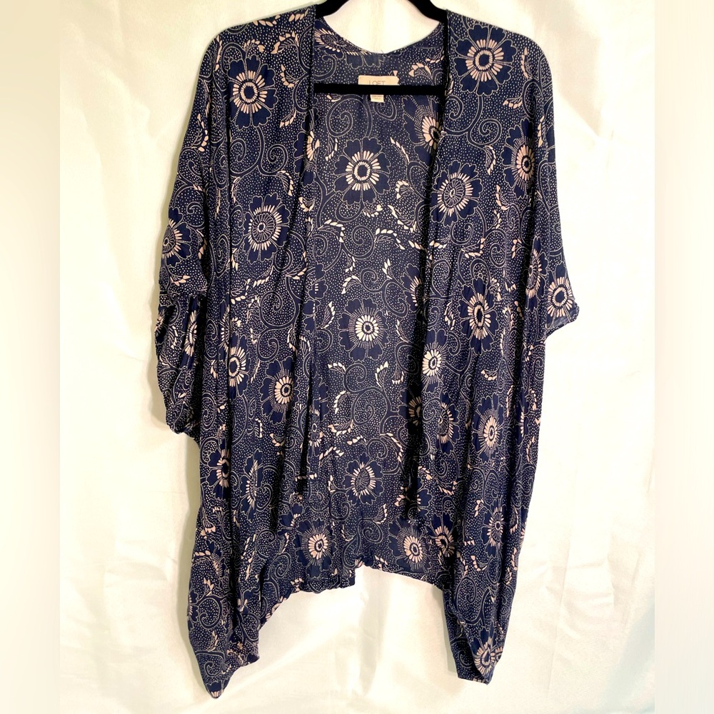 Loft Navy/Cream Floral Kimono One Size EUC